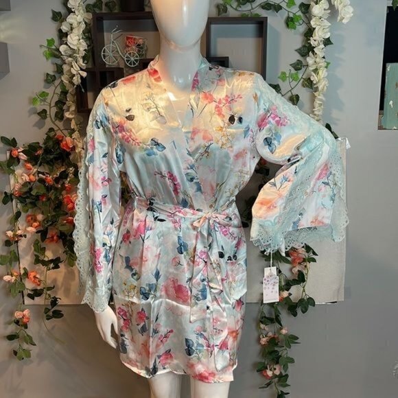 In Bloom Eloise Floral Lace-Trim satiny Robe‎ Size XL RefI014 - Picture 4 of 15